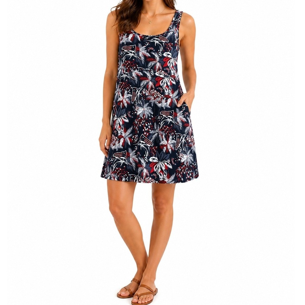 Columbia PFG Dress Womens Small Petite Navy Red Tropical Americana Freezer Dress